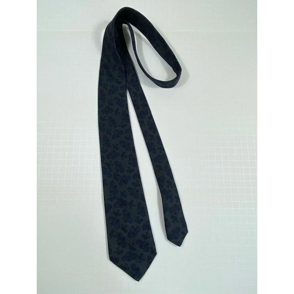 Vintage Italian Silk Paisley Necktie Gray Blue Purple Handmade Tie